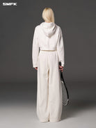 SMFK Cotton Wool Flared Sweatpants in White - On Female Model