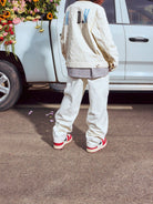 MEDM Leather Paneled Cotton Detroit Jacket in Cream - On Model
