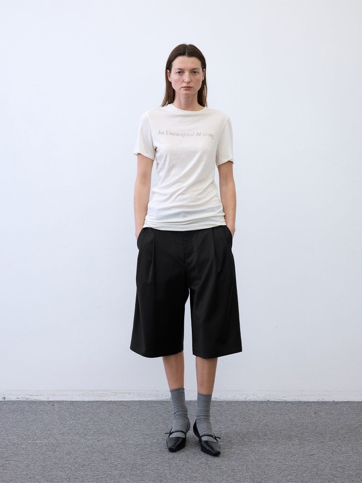 Random Piece Lyocell Blend Letter Print T Shirt in White - On Female Model