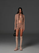SMFK Zip Up Long Sleeve Active Jacket in Brown - On Female Model