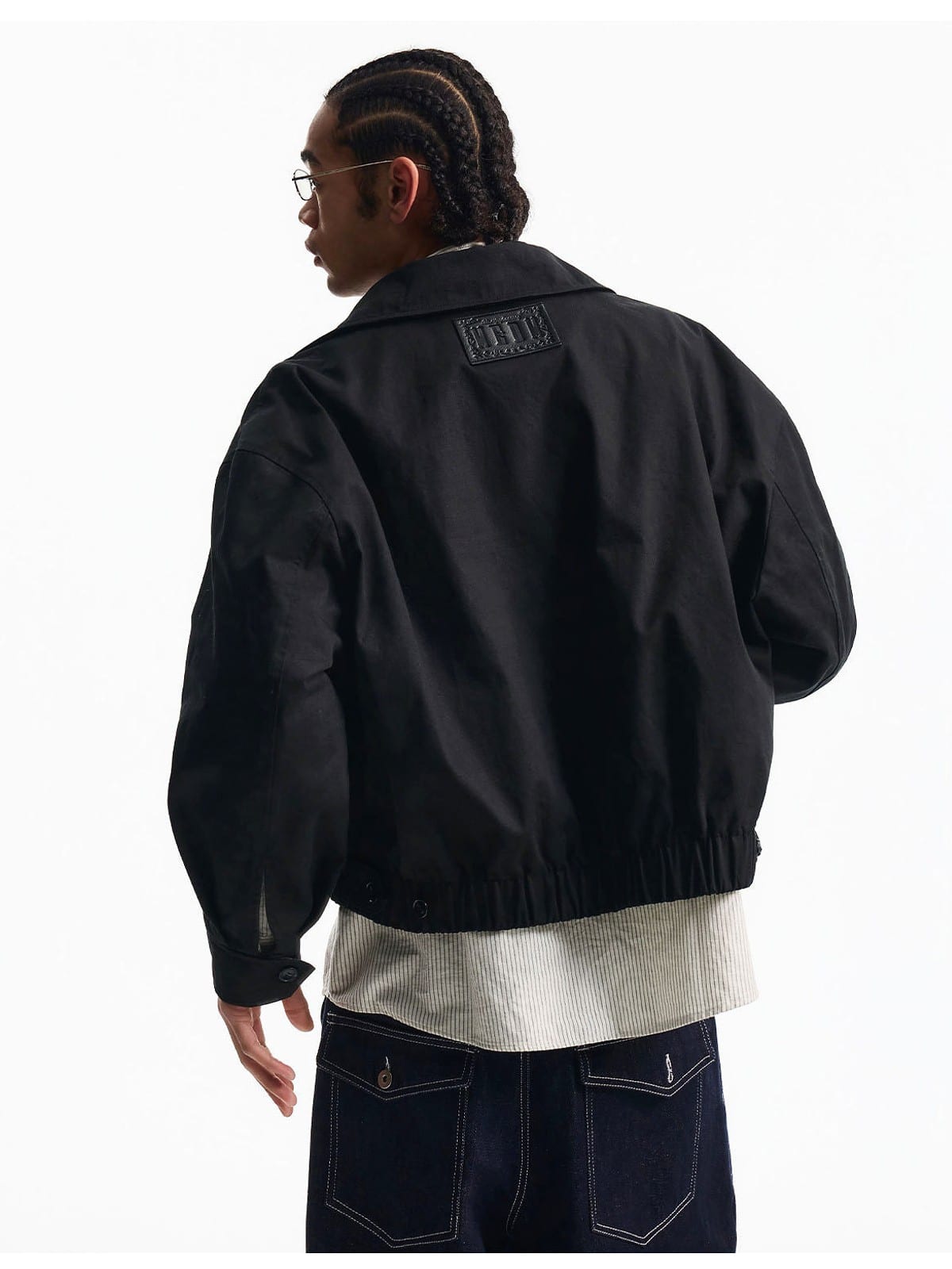 MEDM Reversible Cotton Zip Up Barn Jacket in Black - On Male Model