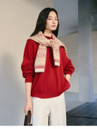 TEASEL Worsted Wool Henley Sweatshirt in Red - On Female Model