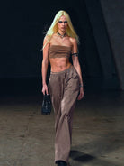 SMFK Wide Leg Cotton Cargo Sweatpants in Brown - On Female Model