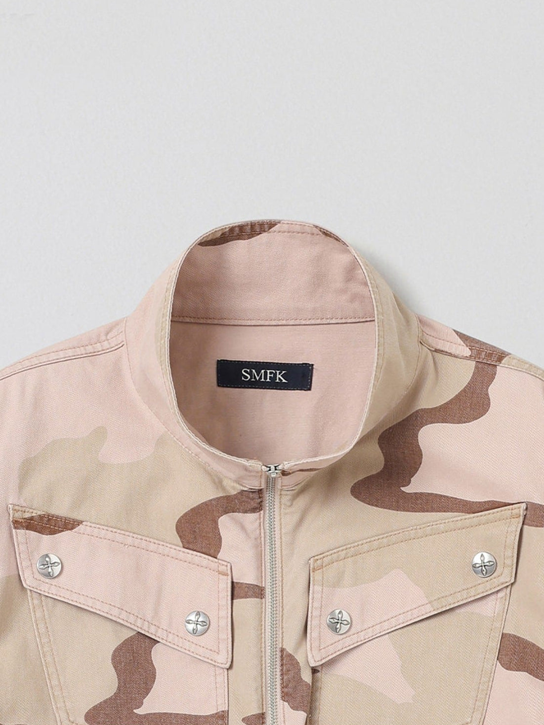 SMFK Camouflage Zip Up Cropped Jacket in Pink - Detail