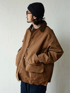 USAGE Heavyweight Canvas Hunting Jacket in Beige - On Male Model