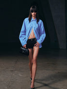 SMFK Cotton Button Up Cargo Shirt in Blue - On Female Model