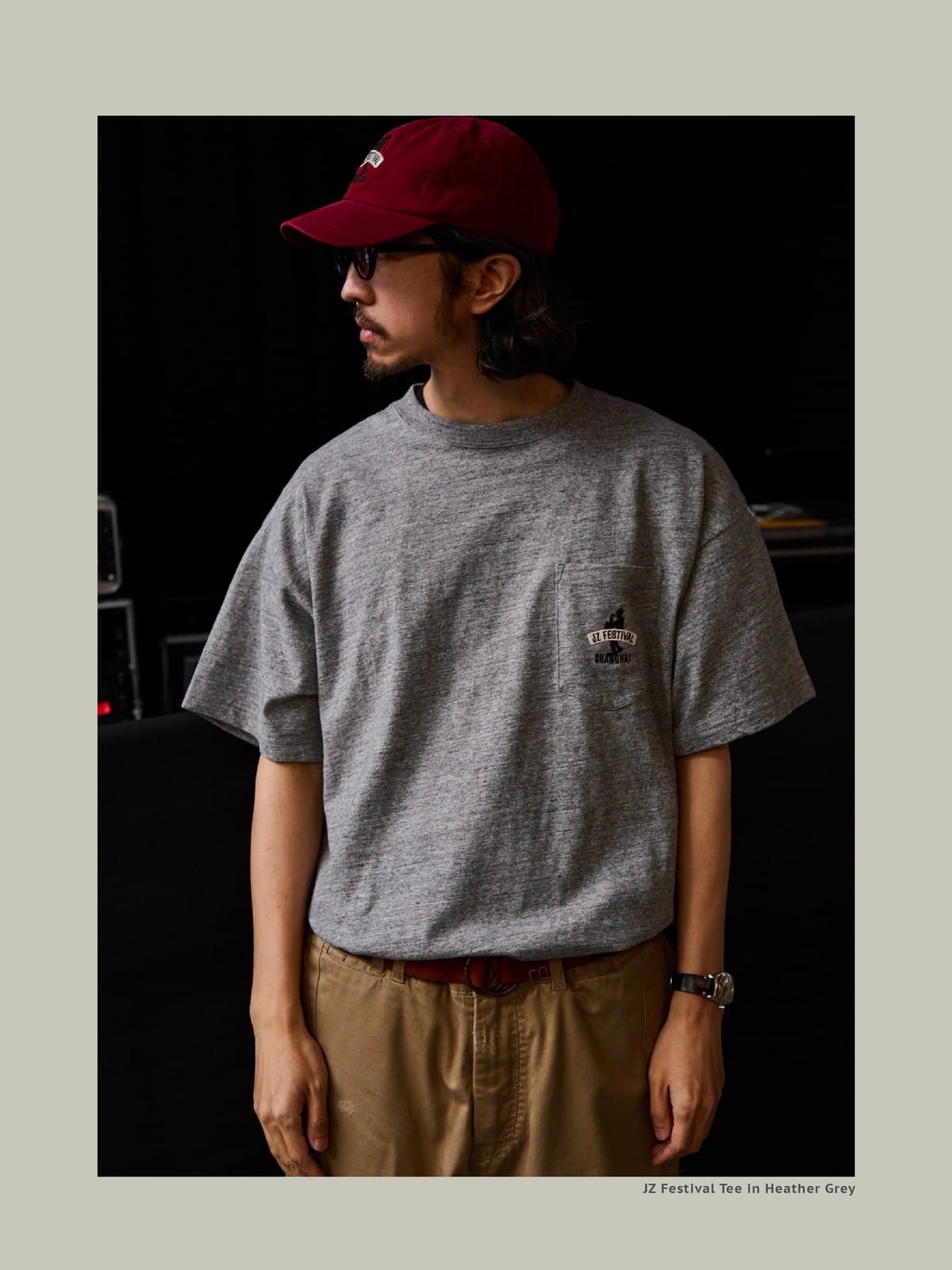 USAGE JZ Festival Graphic Cotton T Shirt in Gray - On Male Model