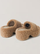 SMFK Cross Hardware Shearling High Heel Mules in Beige