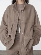 Random Piece Cotton Convertible Workwear Jacket in Brown - On Model