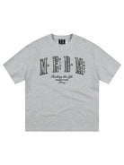 MEDM Pearl Embellished Letter Cotton T Shirt in Gray