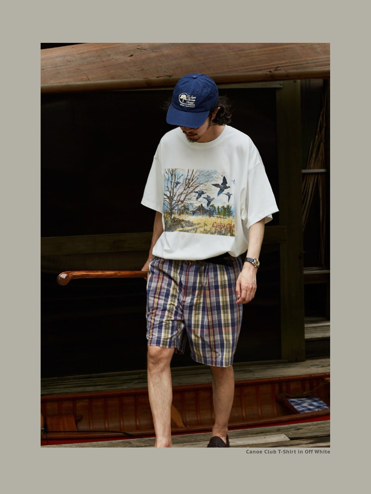 USAGE Canoe Club Graphic Cotton T Shirt in White - On Male Model