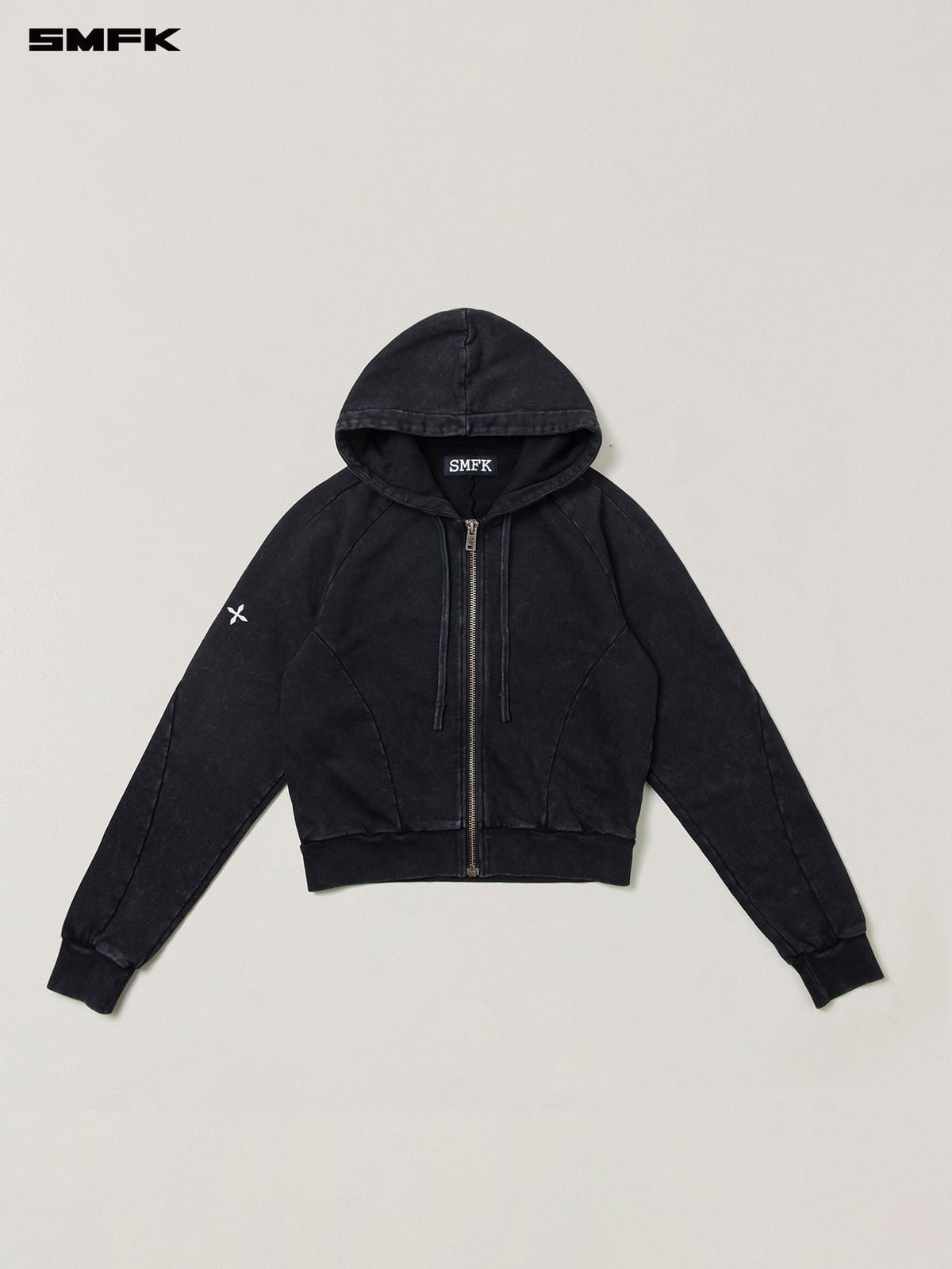 SMFK Garment Dyed Cotton Zip Up Hoodie in Black
