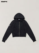 SMFK Garment Dyed Cotton Zip Up Hoodie in Black