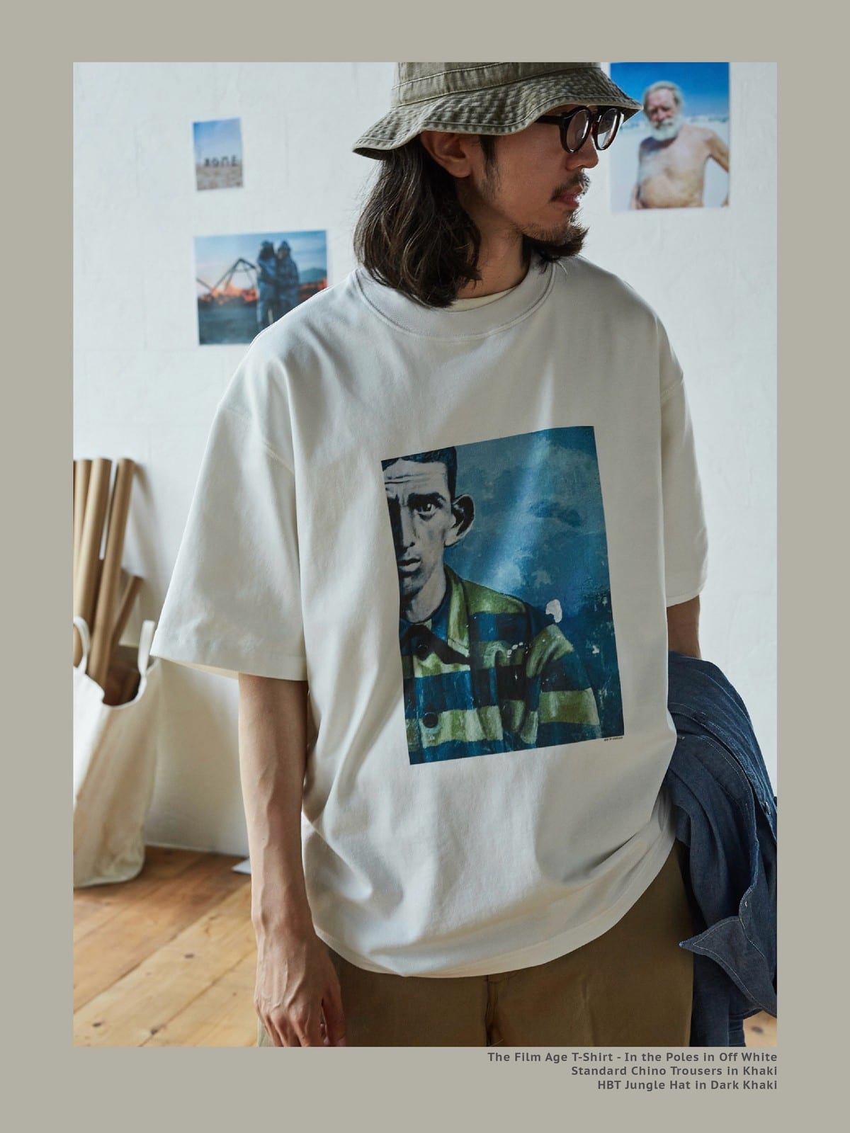 USAGE Air Spun Cotton Graphic T Shirt in White - On Male Model