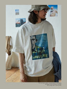 USAGE Air Spun Cotton Graphic T Shirt in White - On Male Model