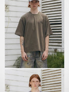 SOD Online Store Deconstructed Panel Cotton T Shirt in Olive - On Male Model