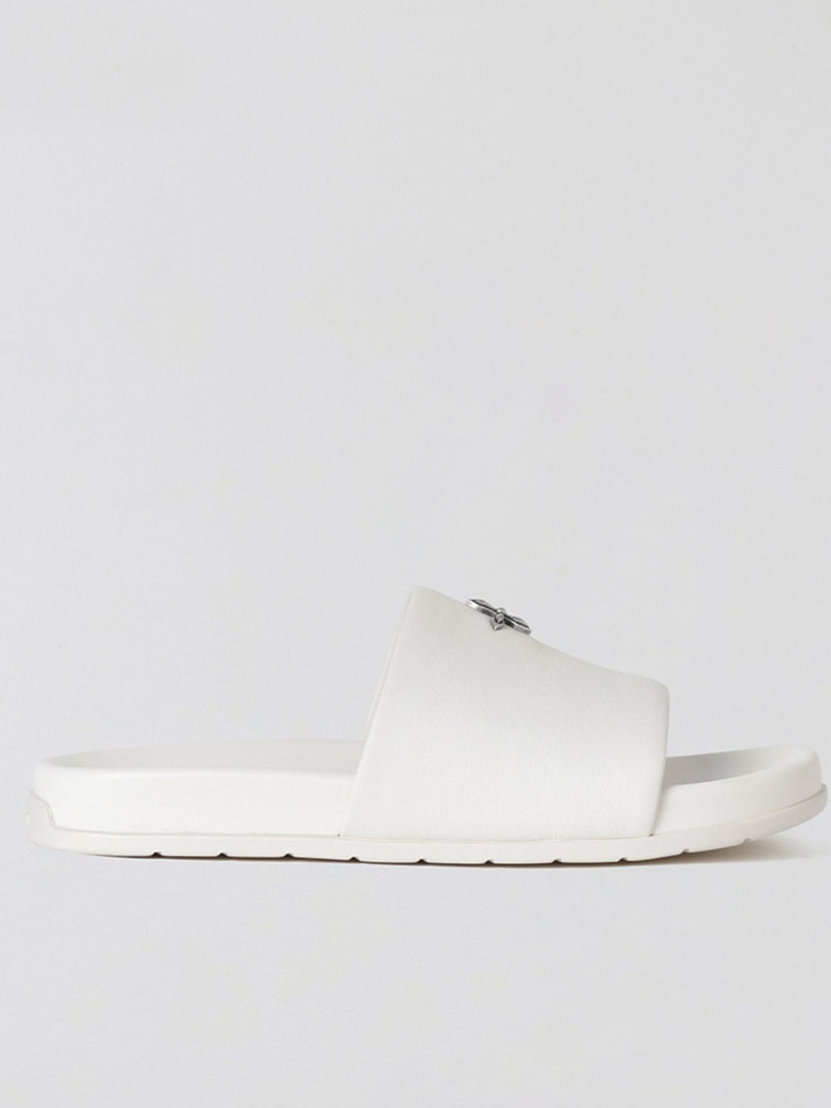SMFK Leather Cross Detail Slide Sandals in White