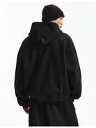 MEDM 3D Logo Two Way Zip Cotton Hoodie in Black - On Male Model