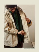 USAGE Washed Heavyweight Cotton Chore Jacket in Beige - On Male Model