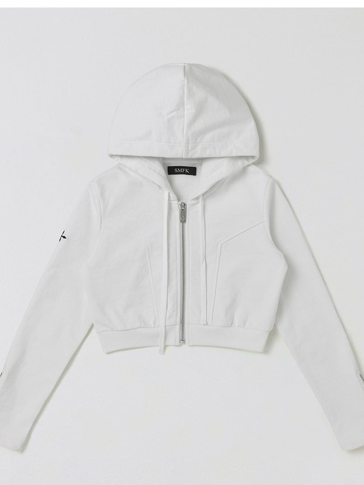 SMFK Cotton Wool Blend Cropped Zip Up Hoodie in White