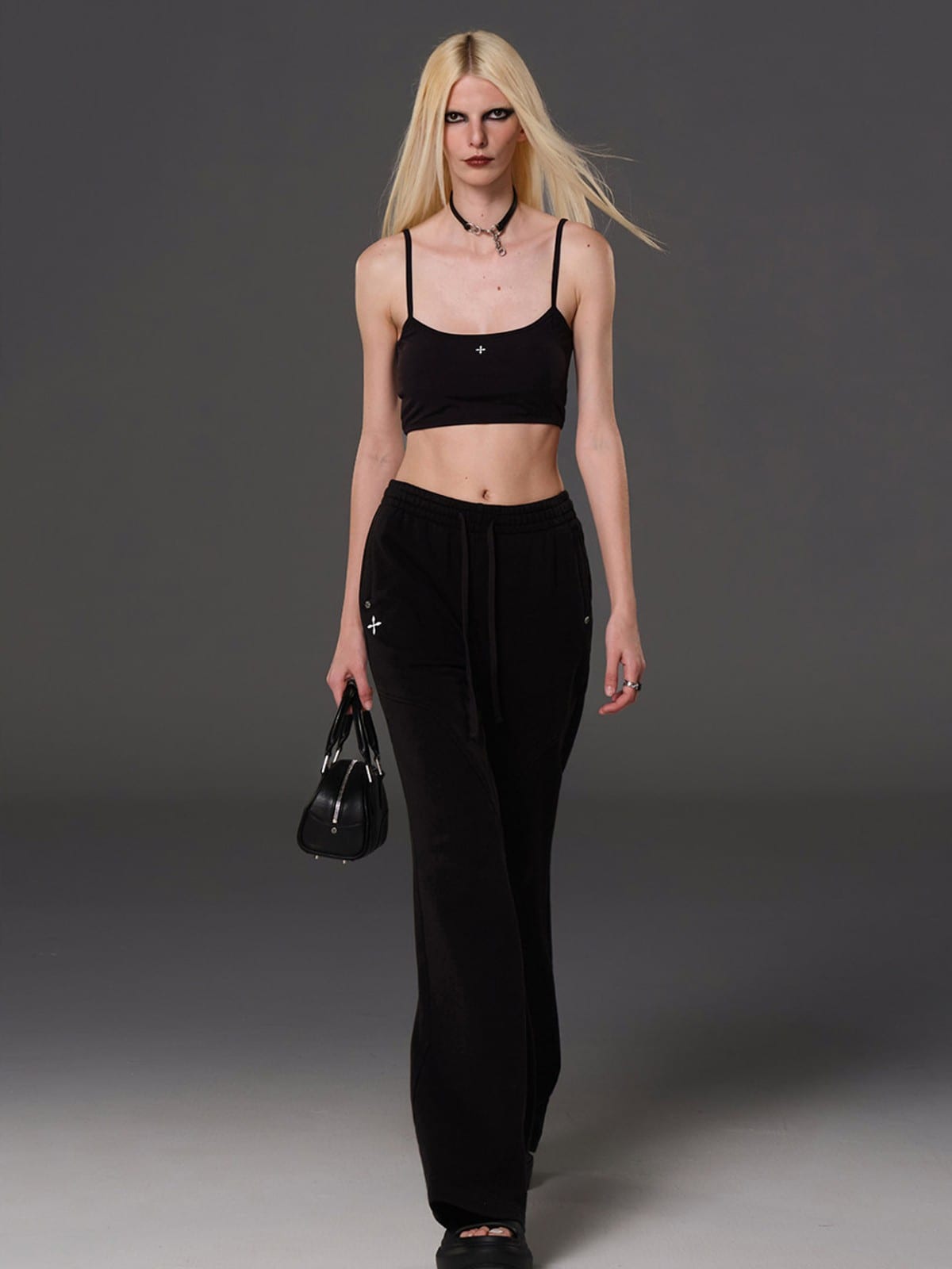 SMFK Cotton Blend Flared Sweatpants in Black - On Female Model