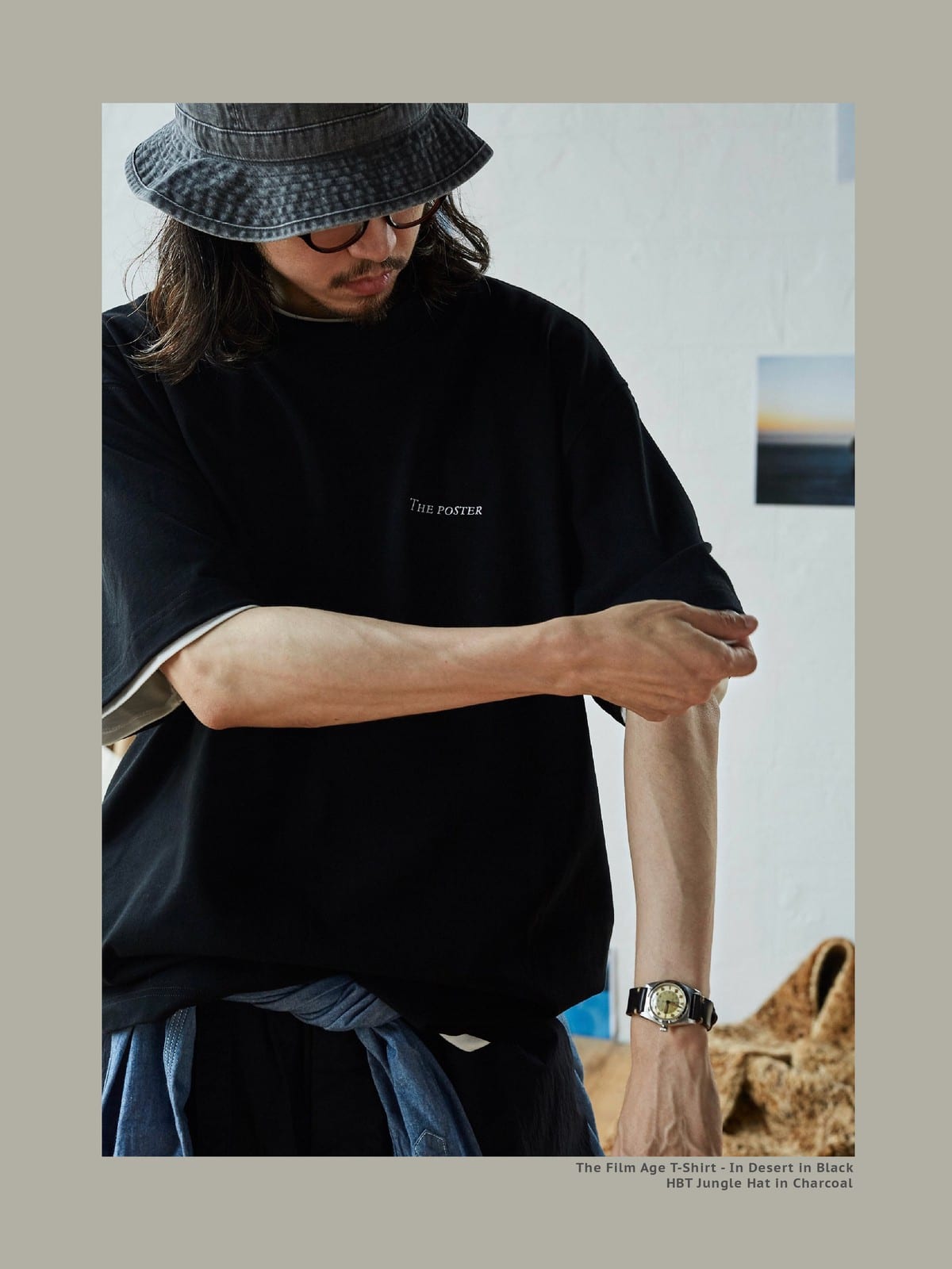 USAGE Vintage Photo Print Cotton T Shirt in Black - On Male Model