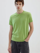 SIMPLE PROJECT Wool Blend Crewneck T Shirt in Green - On Male Model