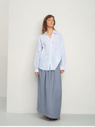 TEASEL Crinkled Silk Blend Shirt Pants Set in Sky Blue - On Female Model