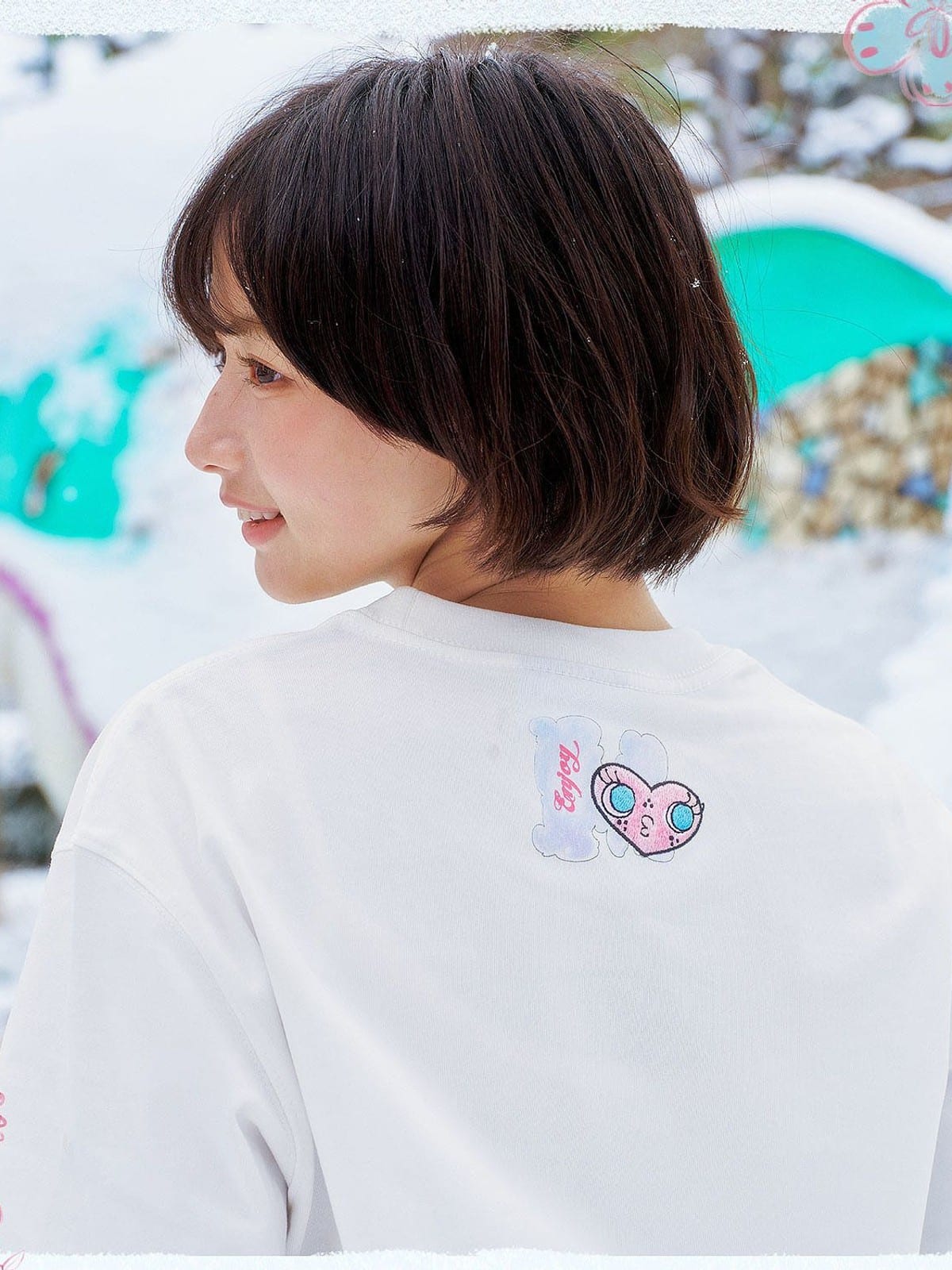 MEDM Embroidered Heart Cotton T Shirt in White - On Female Model