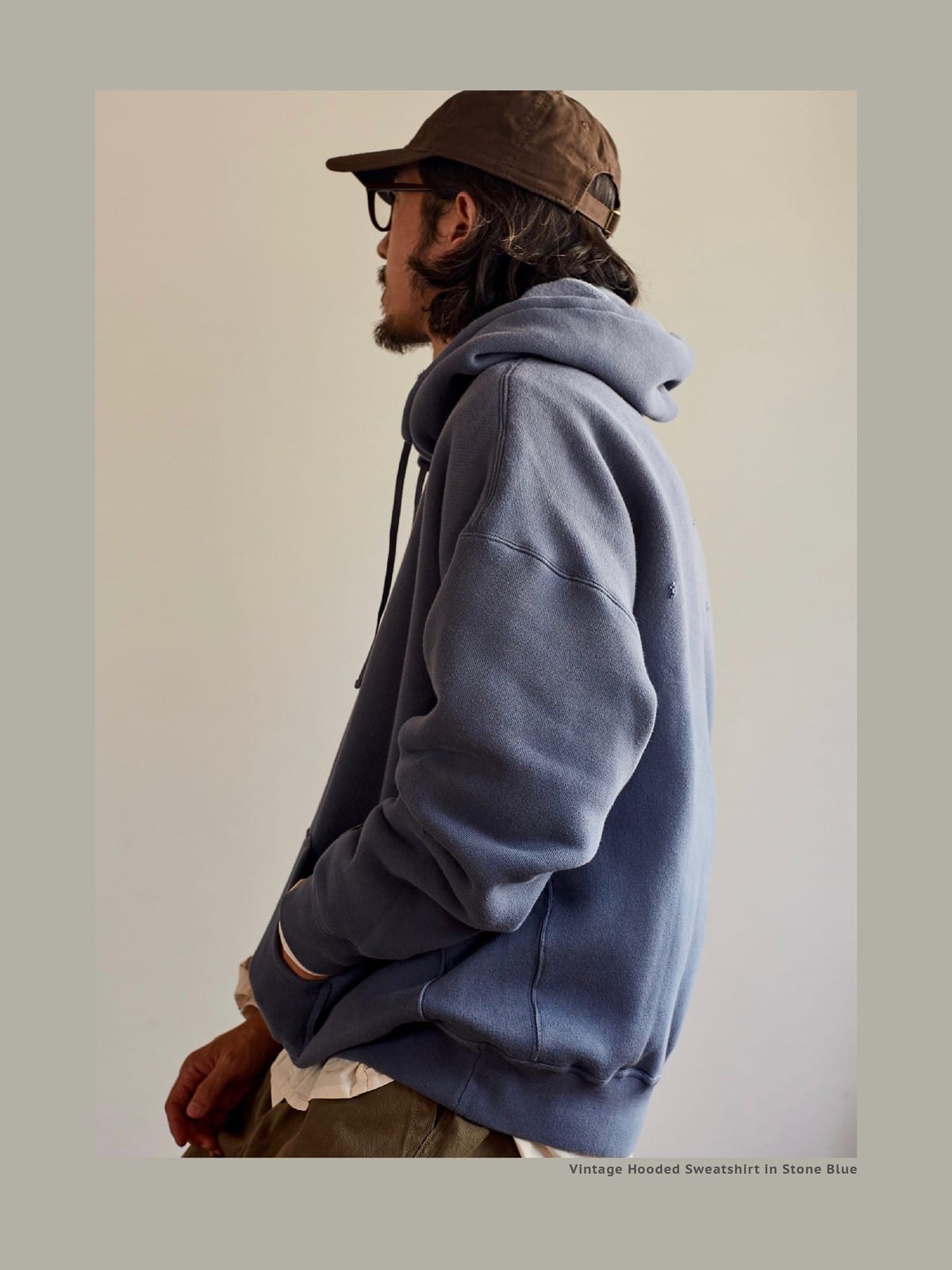 USAGE Faded Vintage Wash Hoodie in Blue - On Male Model