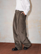 MEDM Wide Leg Parachute Cargo Pants in Brown - On Model