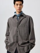 SIMPLE PROJECT Lyocell Cotton Pocket Work Shirt in Gray - On Male Model