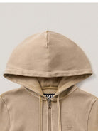 SMFK Vintage Wash Zip Up Cotton Hoodie in Beige - Detail