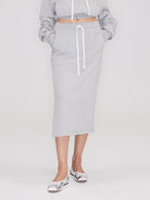 RARELY ALIKE Cotton Side Slit Midi Skirt in Gray - On Female Model