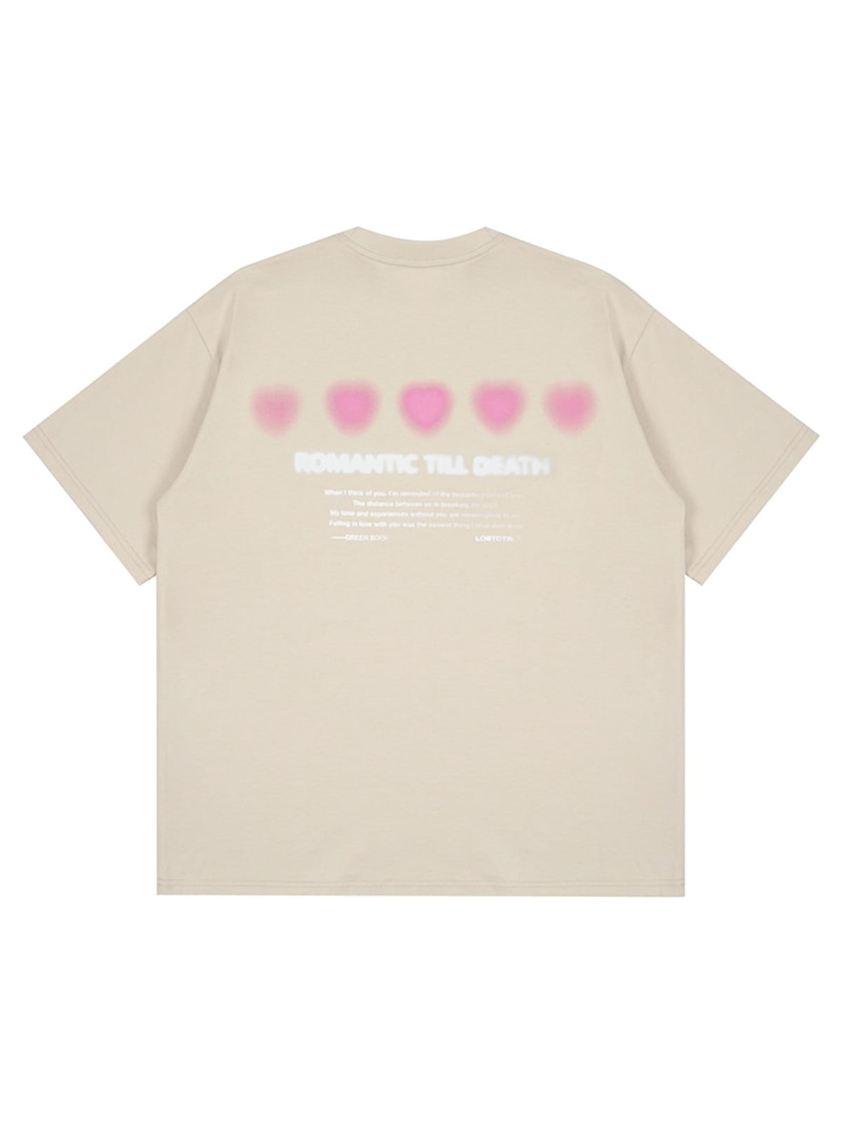LOSTCTRL Blurred Heart Graphic Cotton T Shirt in Beige