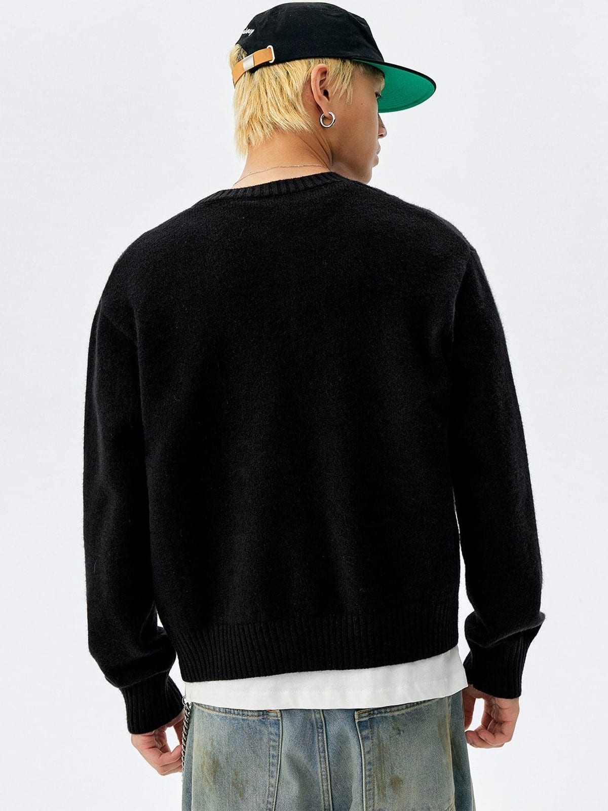 MEDM Floral Embroidered Knit Cardigan in Black - On Model