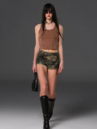 SMFK Vintage Cotton Cargo Mini Shorts in Olive - On Female Model