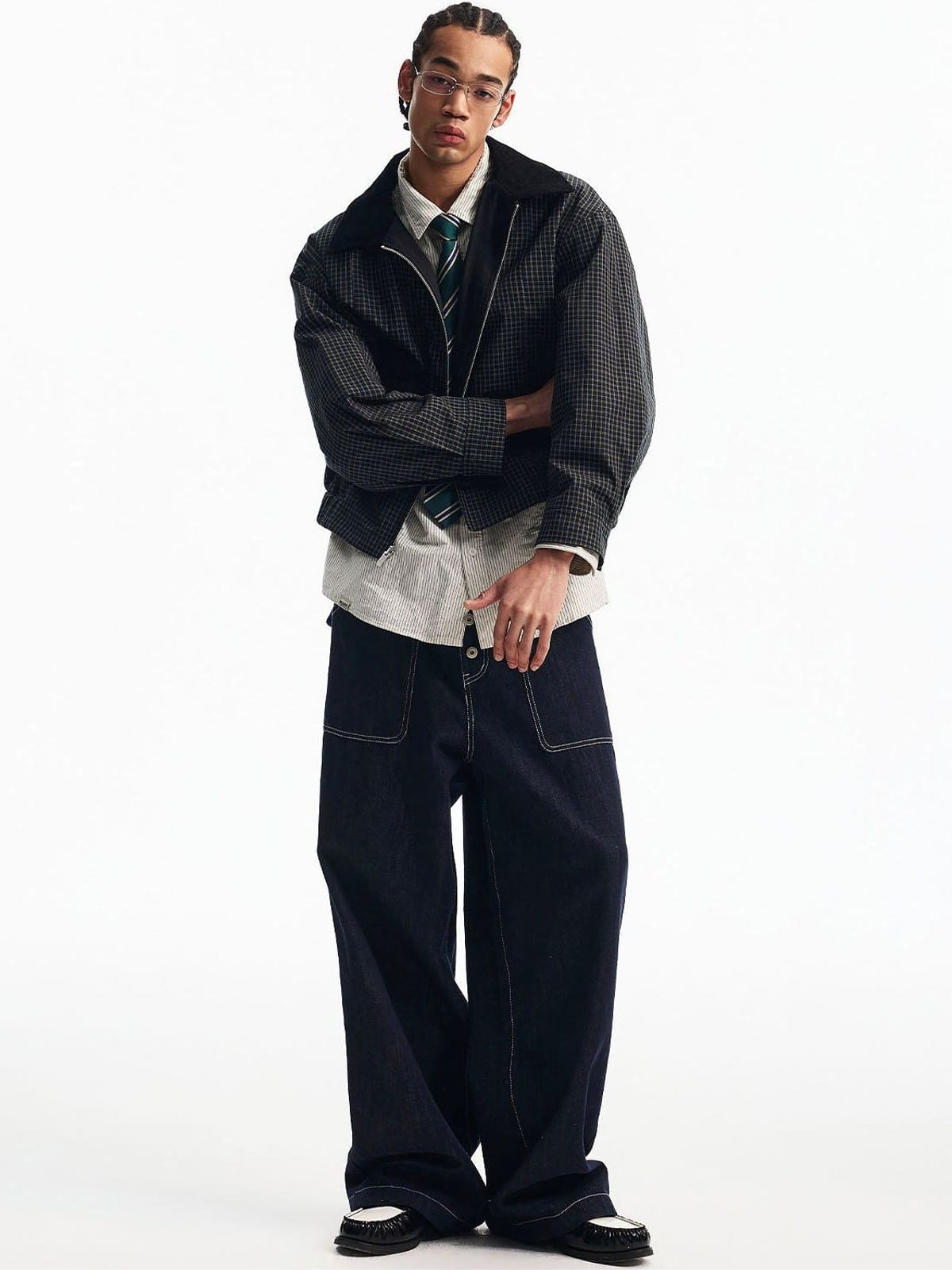 MEDM Reversible Cotton Zip Up Barn Jacket in Black - On Male Model