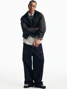 MEDM Reversible Cotton Zip Up Barn Jacket in Black - On Male Model