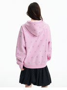 MEDM Fleece Lined Star Print Zip Hoodie in Pink - On Female Model