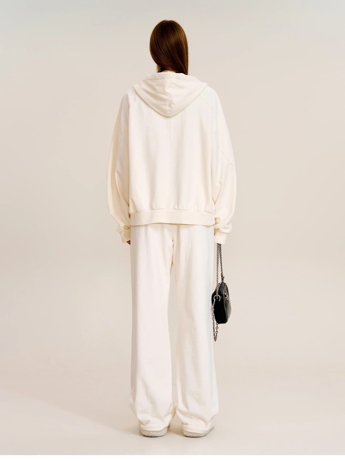 SMFK Washed Cotton Zip Up Hoodie in White - On Female Model