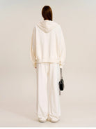 SMFK Washed Cotton Zip Up Hoodie in White - On Female Model