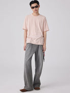 SIMPLE PROJECT Wool Blend Crewneck T Shirt in Pink - On Male Model