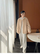 MSBEAST Merino Wool Hoodie Jogger Set in Gray - On Female Model