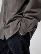 SIMPLE PROJECT Lyocell Cotton Pocket Work Shirt in Gray - On Model