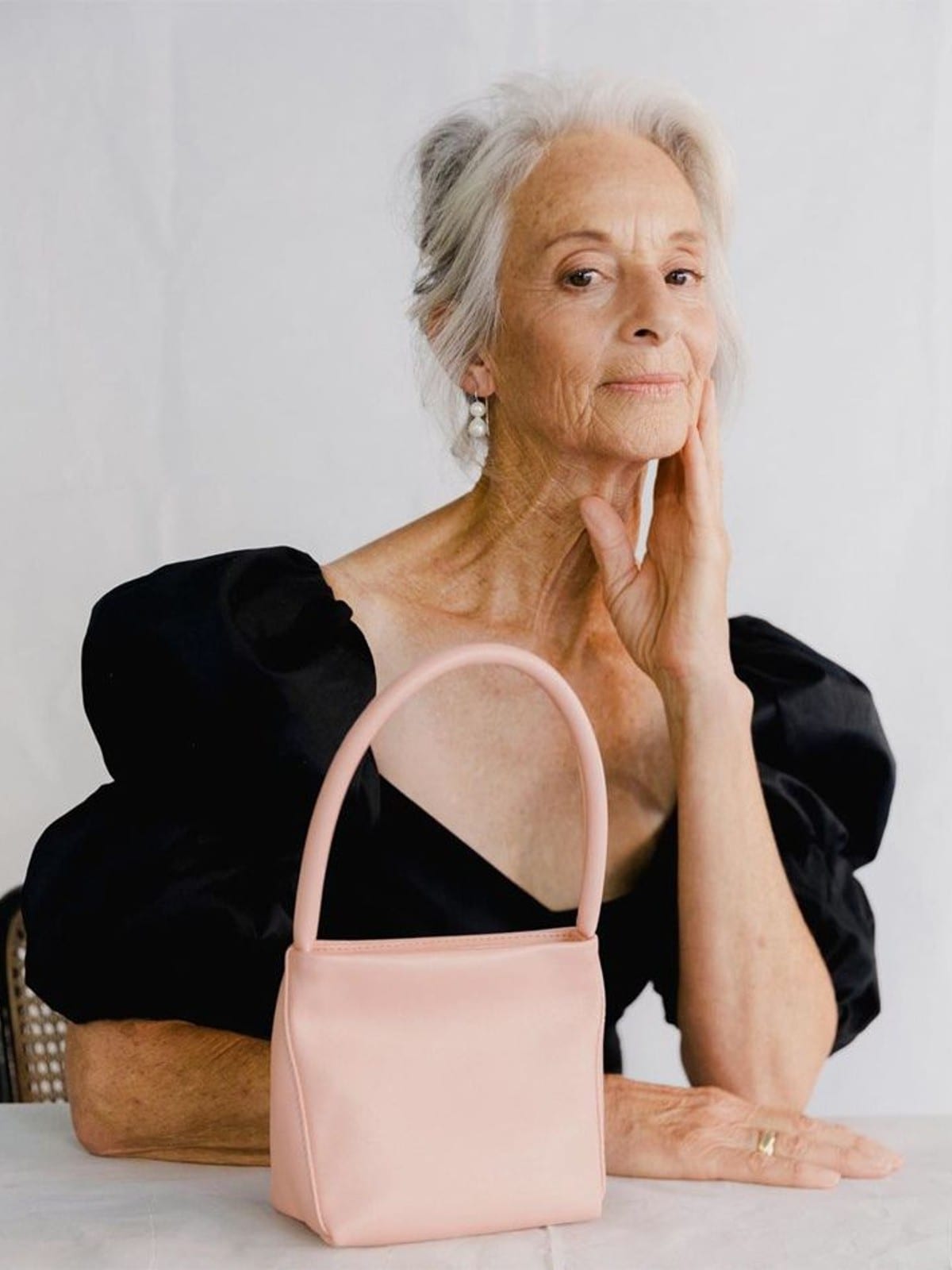 PANLULUPAN Waxed Cowhide Square Shoulder Bag in Pink - On Female Model
