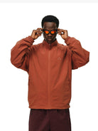 FPA Cotton Blend Stand Collar Jacket in Orange - On Male Model