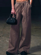 SMFK Wide Leg Cotton Cargo Sweatpants in Brown - On Female Model