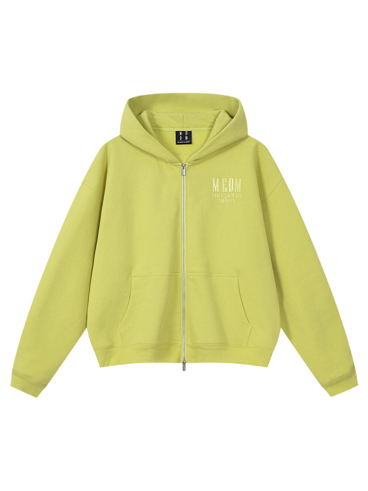 MEDM 3D Logo Two Way Zip Cotton Hoodie in Green