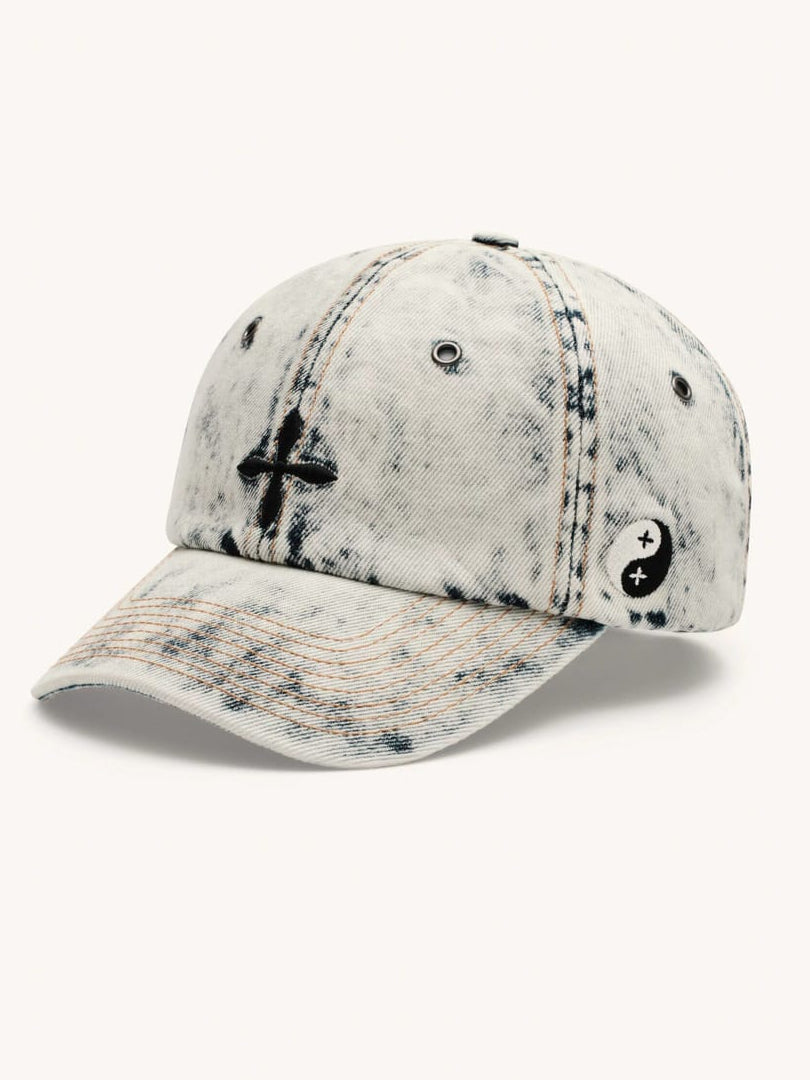 SMFK Distressed Cross Embroidered Baseball Cap in Sky Blue